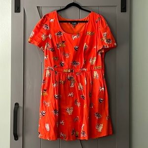 ModCloth Orange Cat Print Midi Dress, 2X